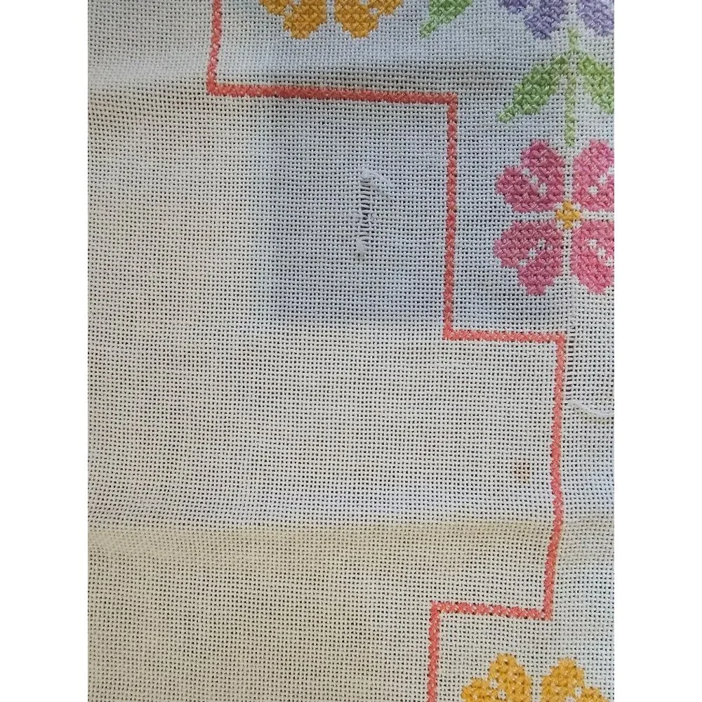Vintage Hand-Embroidered Linen Table Runners Set of 2 Floral Pattern 34